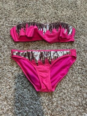 Miss Me Hot Pink Sequin Bandeau Bikini